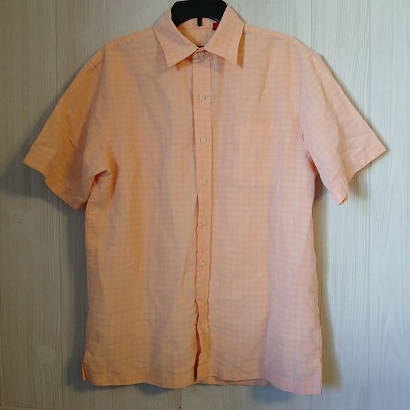 IZOD Luxury Sport Size M Men's Orange Striped Shirt Button Down Short Sleeve Top - Picture 1 of 7